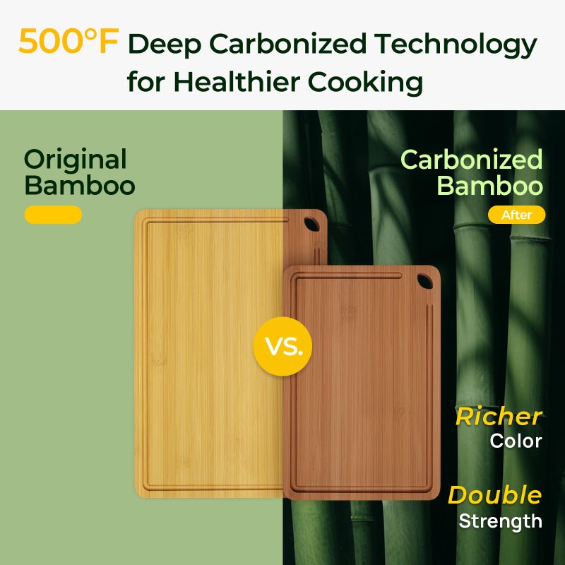 Keechee Butcher Block 2-Pcs Carbonized Bamboo Cutting Board Set With Juice Groove For Meal Prep & Cheese Serving - Ideal Kitchen Gift Set of 2 (M+L) - Image 2