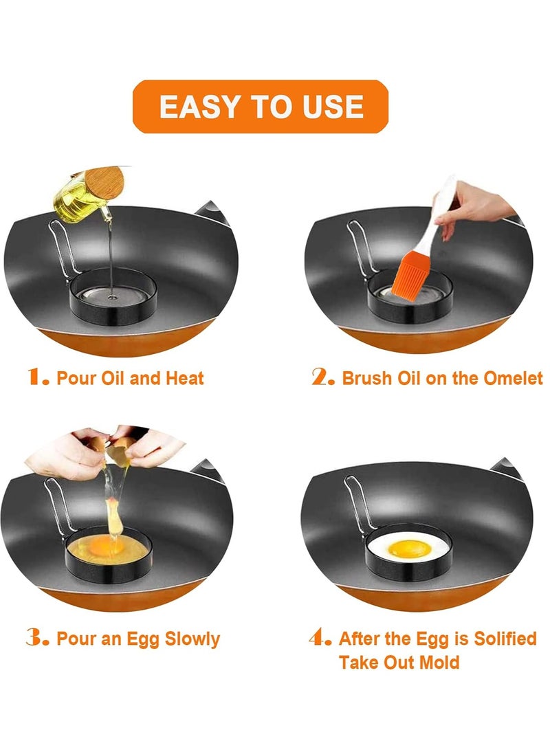 قوالب بيض من الفولاذ المقاوم للصدأ، 4 قطع من الدوائر المعدنية غير اللاصقة لصنع شطائر البيض المقلي ماكمافين، وقلي أو تشكيل البيض، وأداة طهي منزلية لإعداد وجبة الإفطار، وأومليت - Image 4