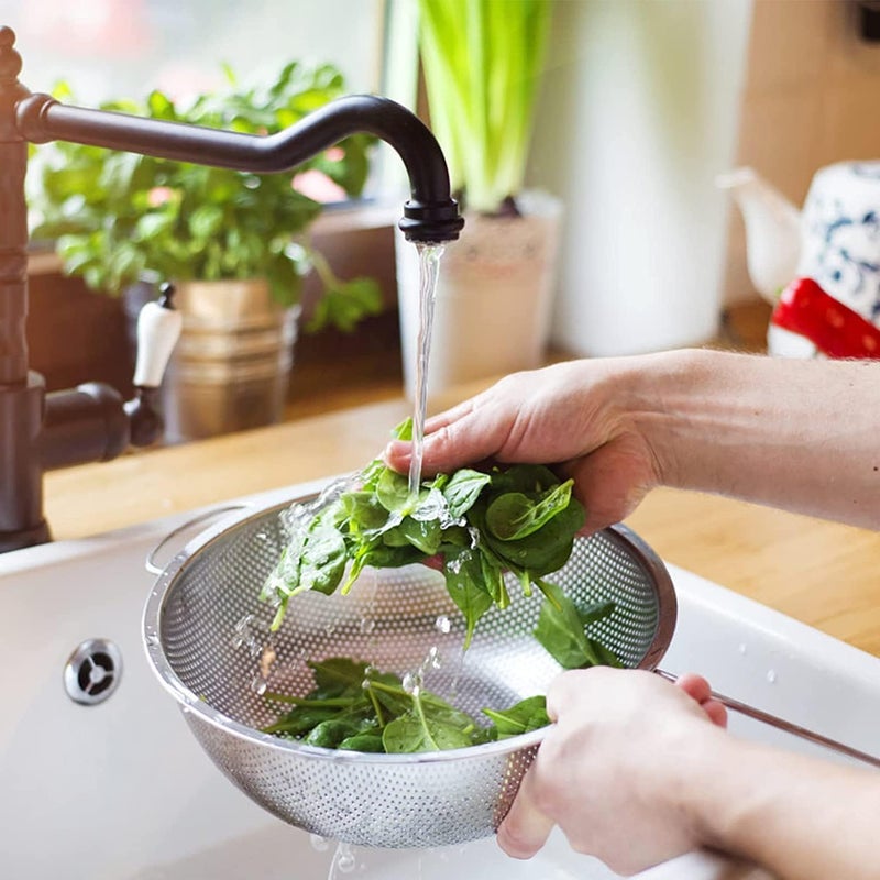 VBM Heavy Duty Stainless Steel Colander Strainer Drainer Set of 3 Vegetable Fruit Baskets Washing Sieve Drainer with Handle Kitchen Tools Rice Basin Drain Tray - Image 5