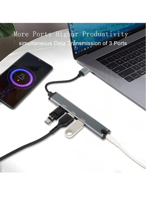 USB Hub 4-in-1 USB Docking Station with 3.5 mm Audio Headphone Microphone Jack Hub Adapter USB 3.0 Multiport Allocator for Laptop Phone Headphone