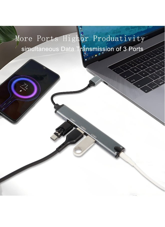 USB Hub 4-in-1 USB Docking Station with 3.5 mm Audio Headphone Microphone Jack Hub Adapter USB 3.0 Multiport Allocator for Laptop Phone Headphone