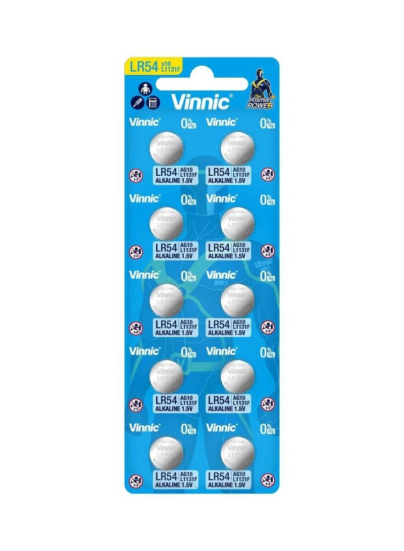 Vinnic 100-Pieces Vinnic AG10 (L1131F) (LR54) (LR1130) Alkaline 0%Hg 1.5V Batteries  - Image 3