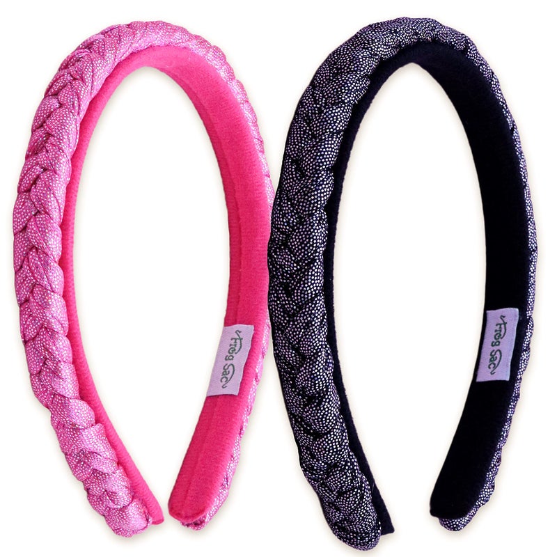 FROG SAC FROG SAC 2 Braided Headbands For Girls Glitter Headband for Kids Metallic Braid Head Band Hair Accessories Cute Sparkly Hard Hairbands Glitter 