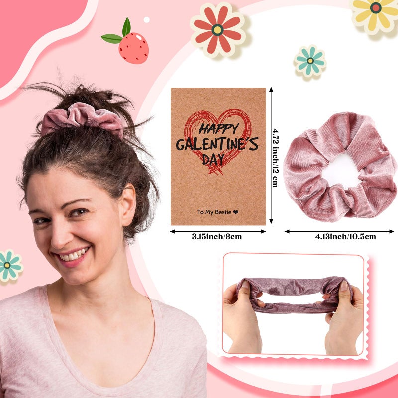 Willinglong 6 Set Galentine's Day Glass Cups with Hair Scrunchies with Cards 6 Hearts Tumbler 16 oz with Bamboo Lids and Straws 6 Velvet Soft Hair Ties Valentine Gifts Party Favors for Women Friends - Image 2