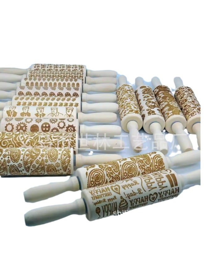 European and American popular VINTAGE pattern wooden embossed rolling pin, popular window grilles square flower printing rolling pin 13.7 * 2.5 inches - Image 5