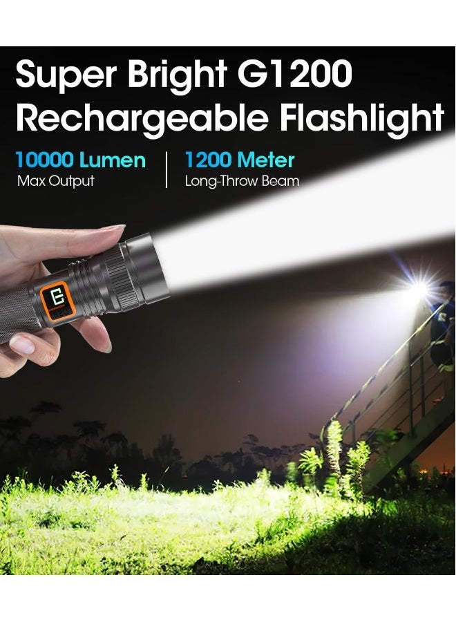 SYOSI Zoomable Handheld Flashlight, 10000 Lumens Tactical Flashlight, Small Long Beam Flashlight, IPX6 Waterproof Flashlight for Camping, Home, Hiking, Fishing, Emergency, USB-C Rechargeable - Image 2