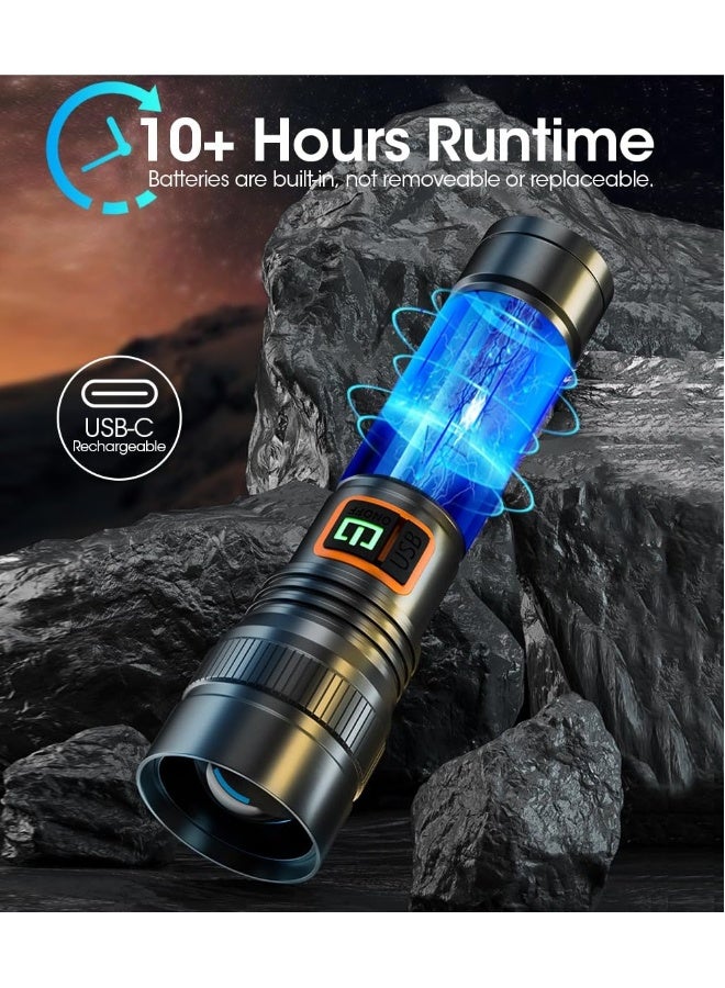 SYOSI Zoomable Handheld Flashlight, 10000 Lumens Tactical Flashlight, Small Long Beam Flashlight, IPX6 Waterproof Flashlight for Camping, Home, Hiking, Fishing, Emergency, USB-C Rechargeable - Image 4