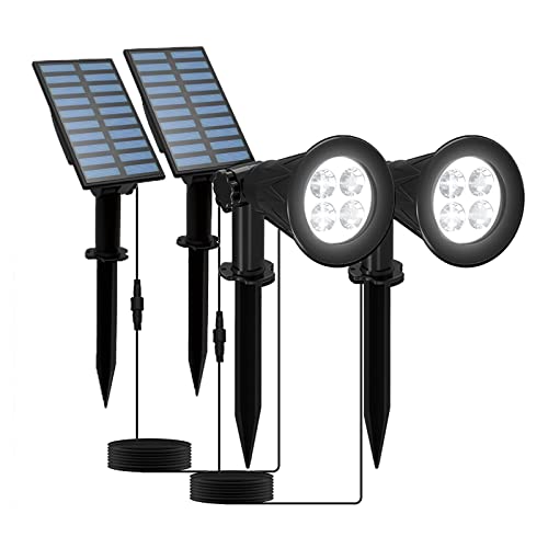 T-SUNUS ضوء سبوت LED يعمل بالطاقة الشمسية T-SUNUS لعيد الميلاد أبيض 6000K، لوحة منفصلة مع كابل بطول 9.8 قدم، أضواء سبوت خارجية مقاومة للماء IP65 للحدائق والفناء والساحة وممر السيارات وهالوين - عبوة من 2 - Image 1