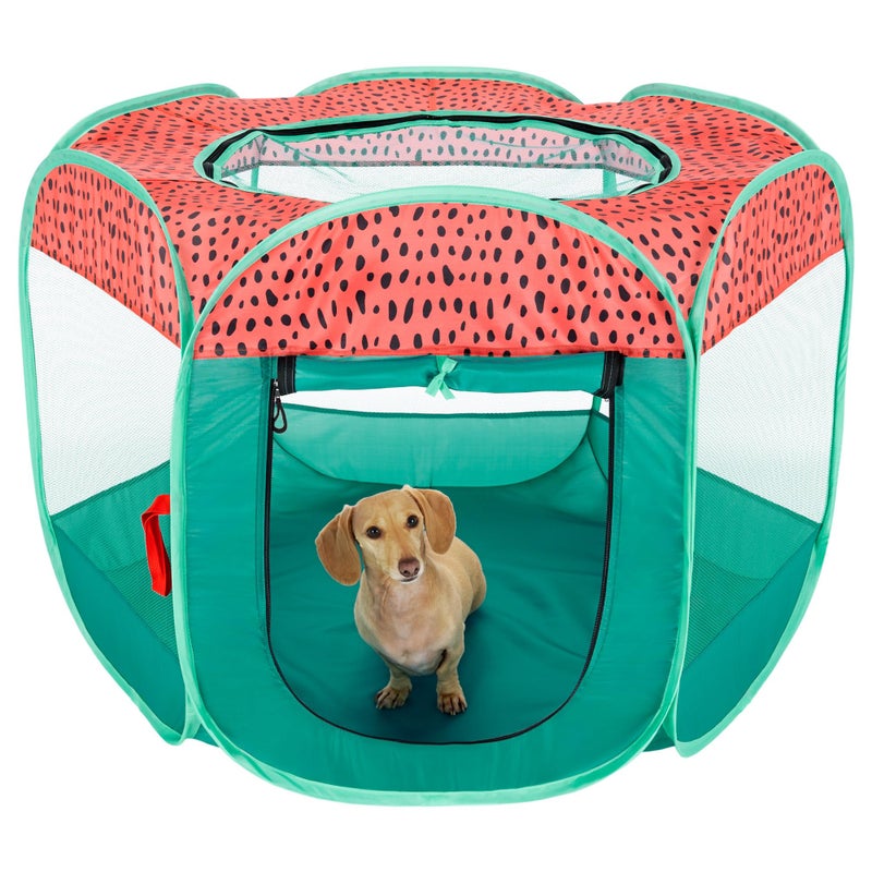 Furhaven Portable Dog Playpen Cat Tent Pet PlaygroundKennel Foldable Indoor Outdoor Zippered Puppy Crate Green Pink Medium - Image 2
