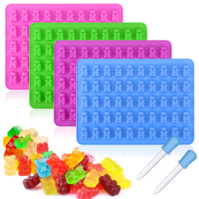 Palksky 4Pcs Gummy Bear Mold Silicone, Fruit Snack Molds, Gummies Trays Molds with Dropper for Candy Chocolate - Image 1