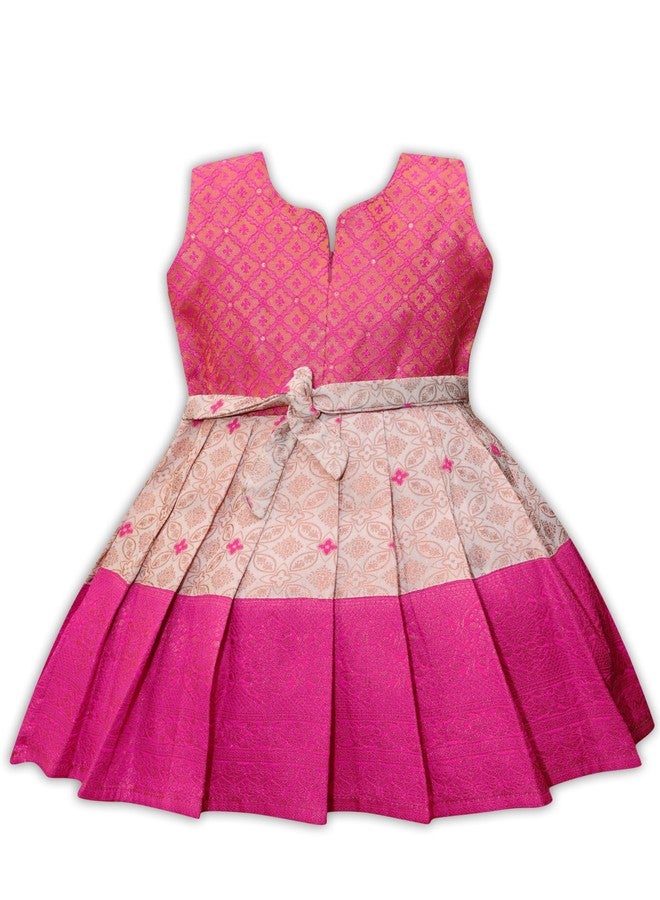 Suzvan New South Indian Traditional Pattu Pavadai Jacquard Frock Dress for Baby Girls - Image 2