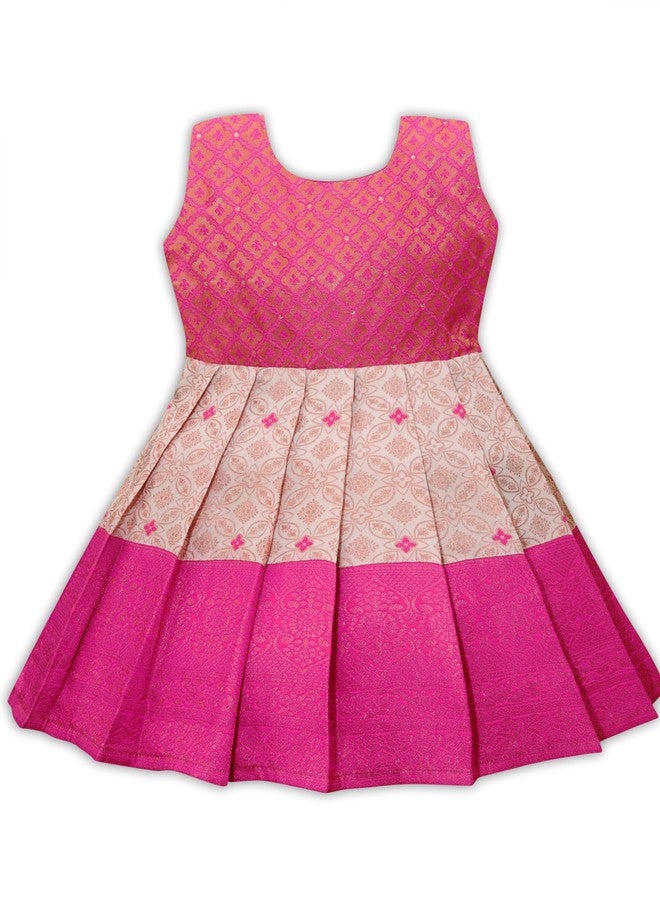Suzvan New South Indian Traditional Pattu Pavadai Jacquard Frock Dress for Baby Girls - Image 1