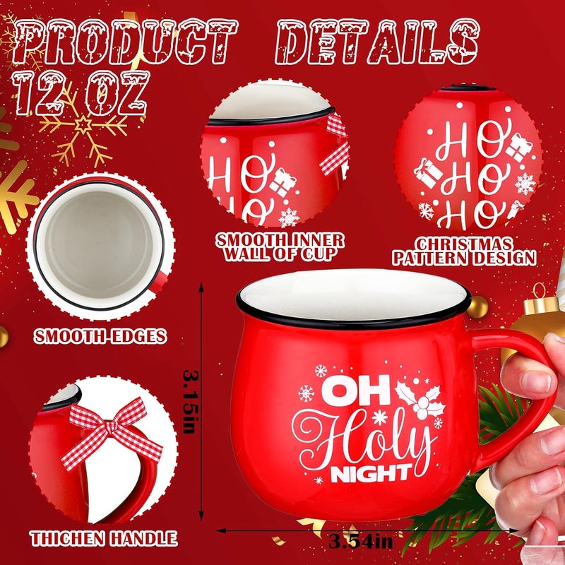 Suttmin 12 Pcs Ceramic Christmas Mugs Set 12 oz Christmas Coffee Cups with Ribbon for Tea and Coffee Xmas Holiday Gift Tiered Tray Decor for Hot Cocoa Kitchen Table Red Green White  - Image 4
