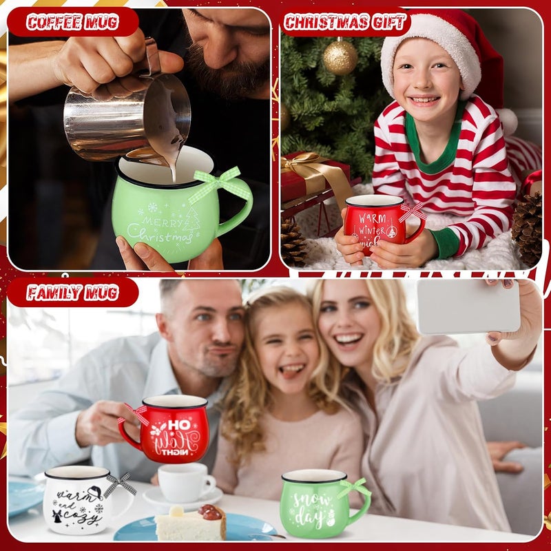 Suttmin 12 Pcs Ceramic Christmas Mugs Set 12 oz Christmas Coffee Cups with Ribbon for Tea and Coffee Xmas Holiday Gift Tiered Tray Decor for Hot Cocoa Kitchen Table Red Green White  - Image 5