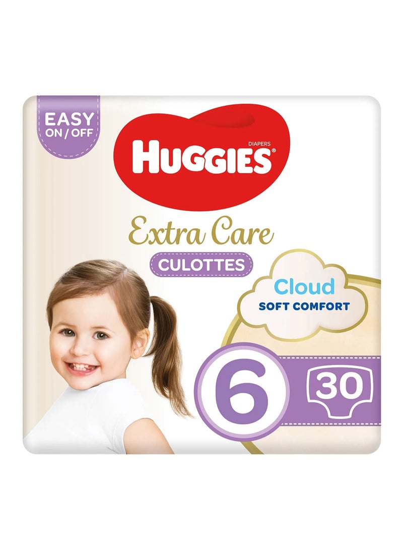 HUGGIES Huggies Extra Care Culottes Pant Style Baby Diapers, 30 Pieces, Size 6, 15-25kg - Double Leak Guards, Wetness Indicator, Soft Waistband - Image 1