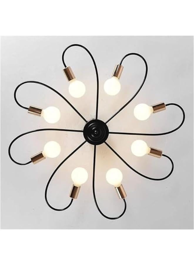 HOOKOR 8-Light Semi Ceiling Lights Fixture, Industrial Modern Sputnik Chandelier Fixture, Black Semi Flush Mount Mid-Century Pendant Light for Dining Room Bedroom Kitchen Island (Bulbs Not Included) - Image 2