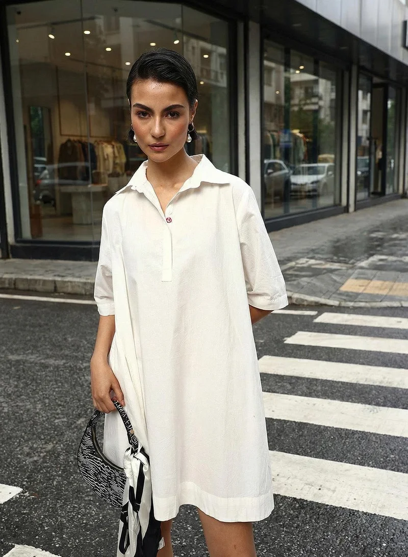 Ishin  Off White 100% Cotton Solid Print Mini A-Line Relaxed Dress For Women for Women | Best Price UAE