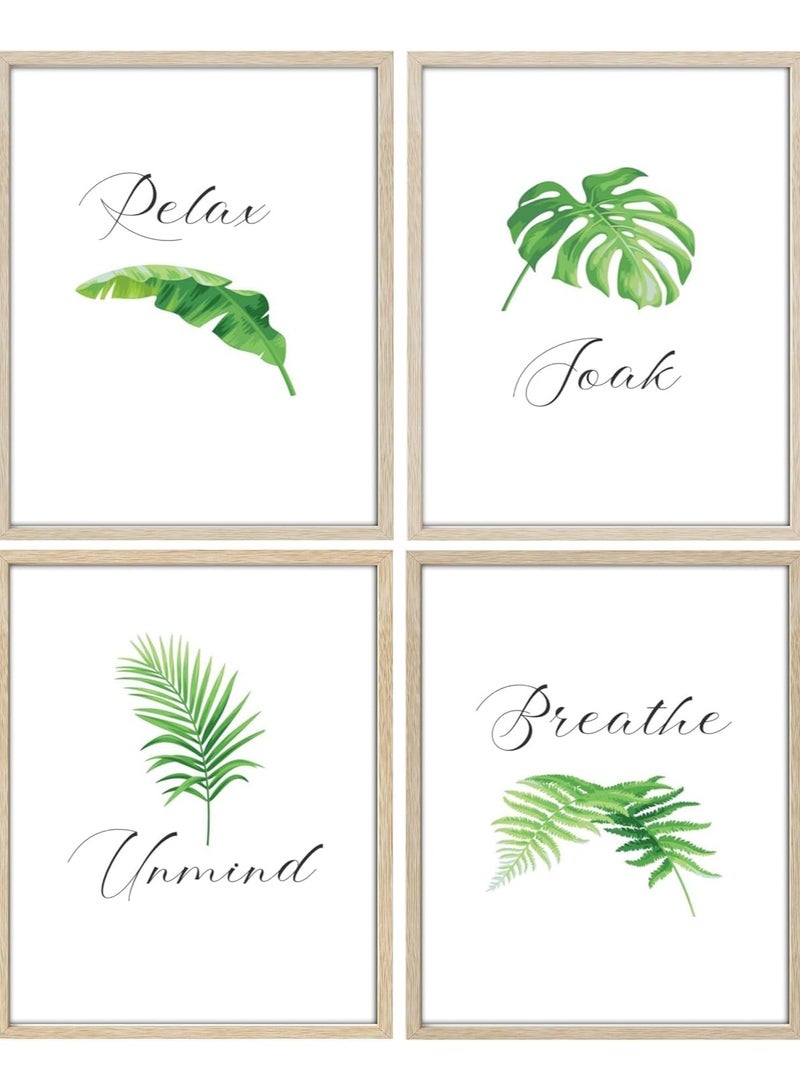 مؤسسة فكرة اليوم اليوم فكرة الحمام جدار الفن مجموعة من 4 | مطبوعات نباتية Relax Soak Unwind Canvas ديكور | 8x10 بوصة ملصقات غير مؤطرة لغرفة النوم وغرفة المعيشة - Image 1