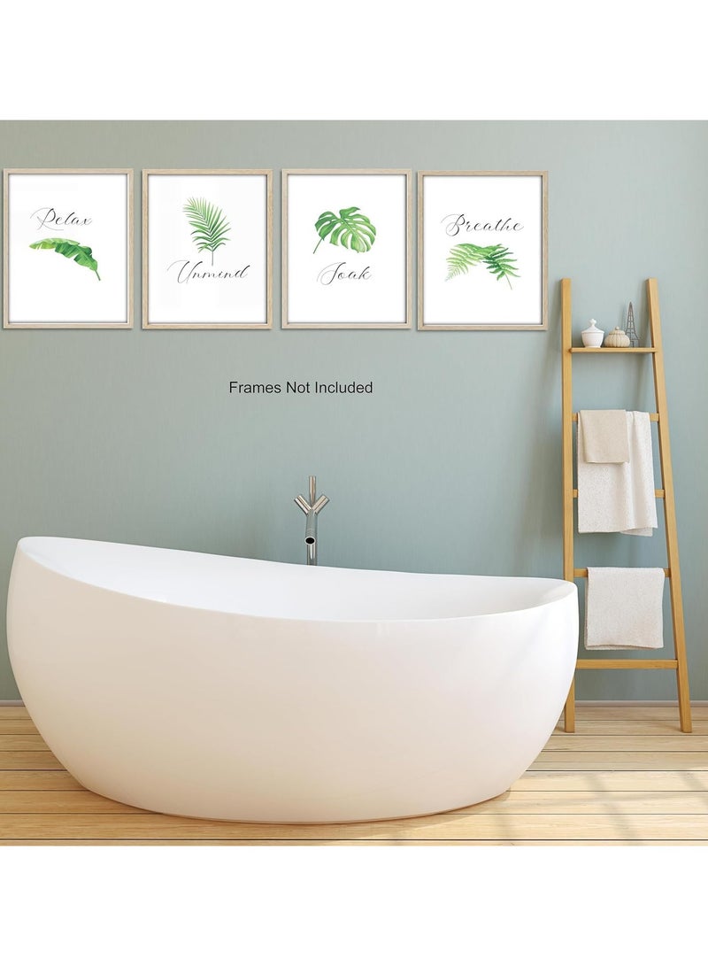 مؤسسة فكرة اليوم اليوم فكرة الحمام جدار الفن مجموعة من 4 | مطبوعات نباتية Relax Soak Unwind Canvas ديكور | 8x10 بوصة ملصقات غير مؤطرة لغرفة النوم وغرفة المعيشة - Image 2