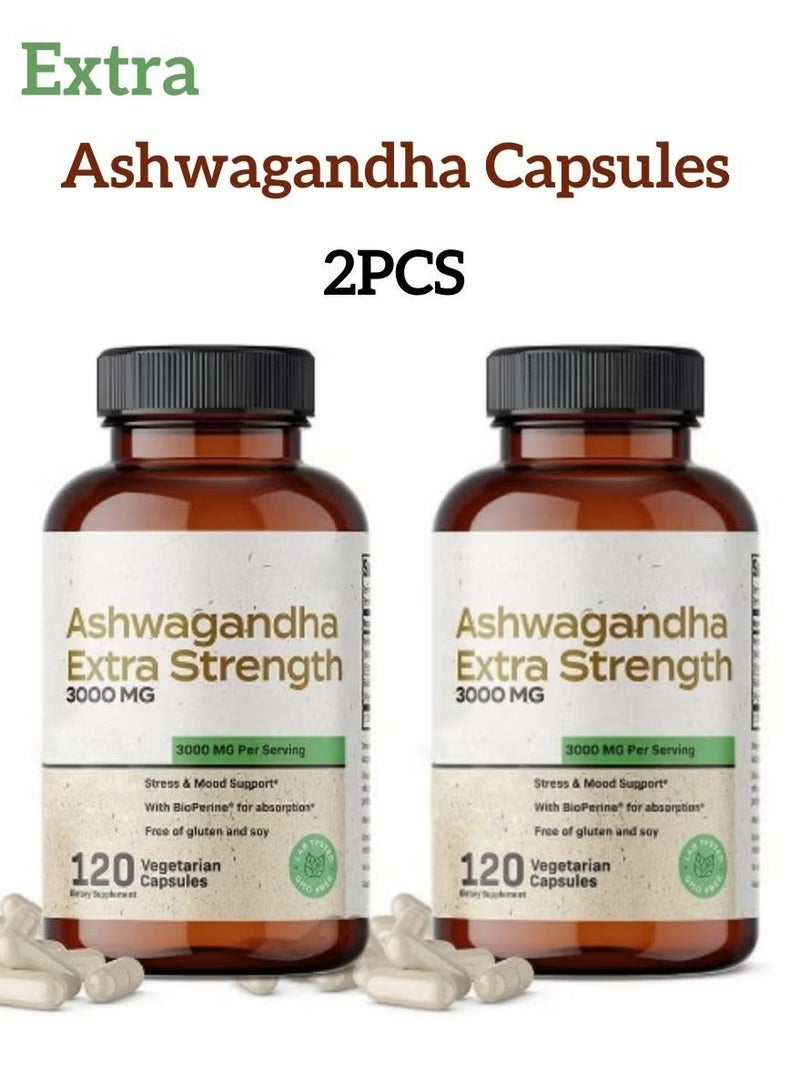 Extra 2-Pack Ashwagandha 3000mg Extra Strength Capsules - Stress Relief & Focus Support - Image 1