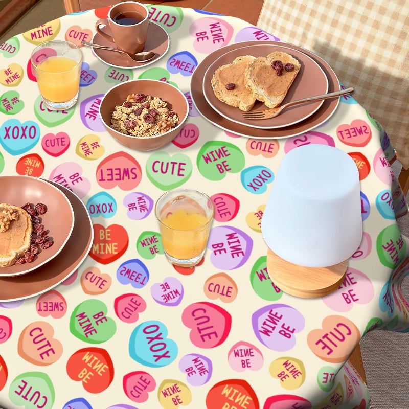 VentuCoven Round Valentines Tablecloth Heart Table Cloth Round 60 Inch Valentine Love Letter Tablecloth Kitchen Table Cloth Decor for Dining Room Indoor Sweet Love Pink - Image 4