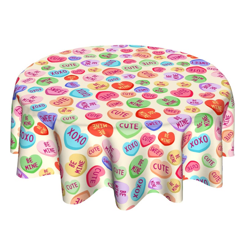 VentuCoven Round Valentines Tablecloth Heart Table Cloth Round 60 Inch Valentine Love Letter Tablecloth Kitchen Table Cloth Decor for Dining Room Indoor Sweet Love Pink - Image 1
