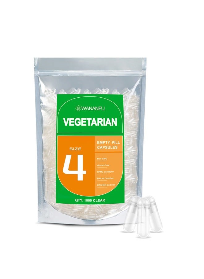wananfu Size 4 Empty Capsules Vegetarian (1000 Count), Clear Fillable Veggie Pill Capsules Size 4 for Making Your Own Supplements - Image 1