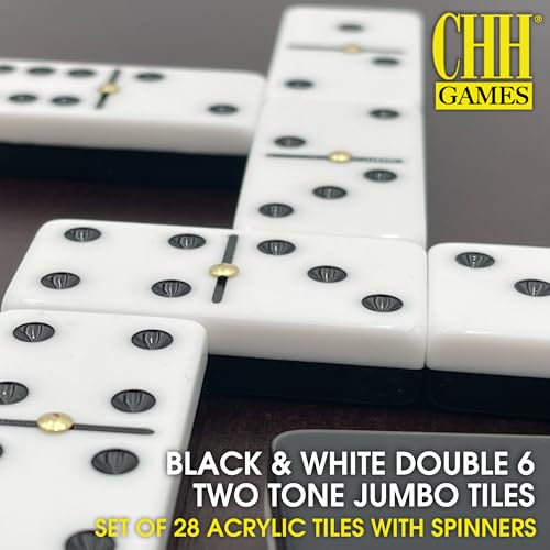 CHH Black and White Double 6 Two Tone Jumbo Domino Tiles with Spinner - Image 2