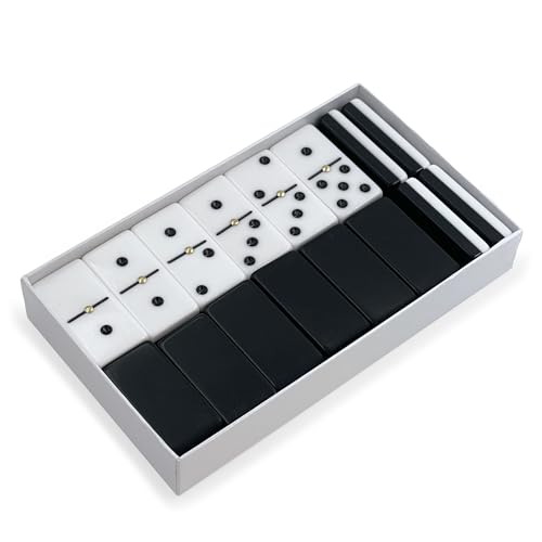 CHH Black and White Double 6 Two Tone Jumbo Domino Tiles with Spinner - Image 1