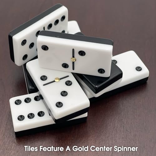CHH Black and White Double 6 Two Tone Jumbo Domino Tiles with Spinner - Image 4