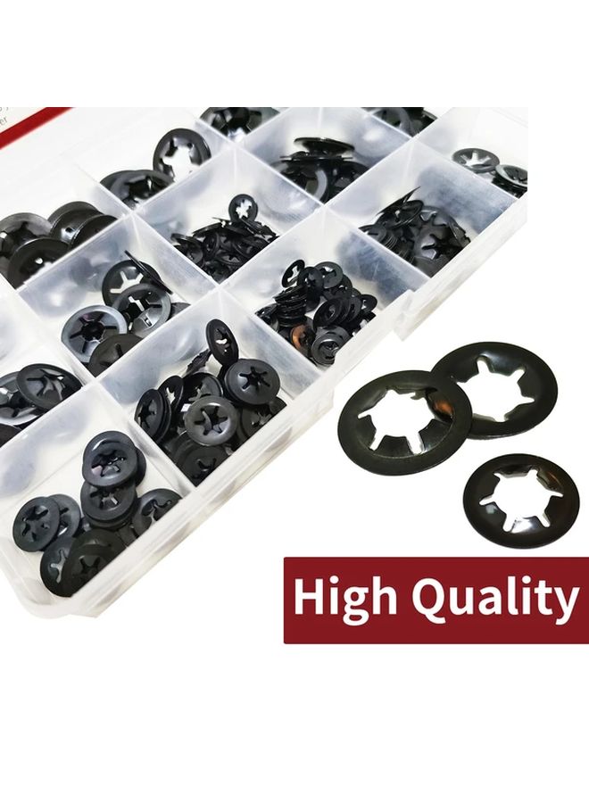 365Pcs AIMUNOC Internal Tooth Starlock Washers 8 Sizes Push On Speed Clips Fasteners Assortment Kit 65 Manganese Steel Black Oxide Finish Star Lock Washers - Image 4