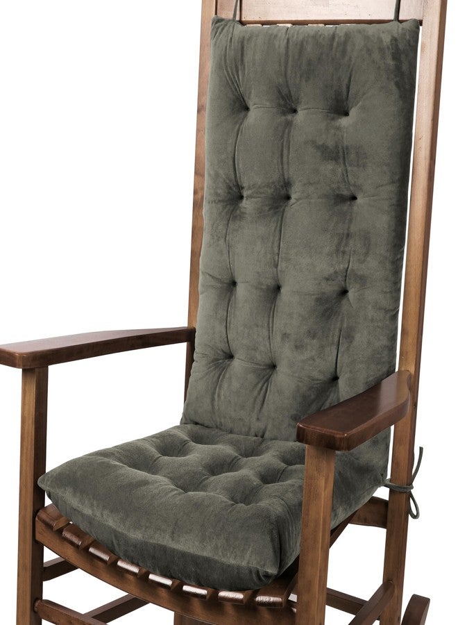 FlyGulls Rocking Chair Cushions Indoor Velvet Chair Pads High Back and Seat Cushion 2 Piece Set Grey - Image 1