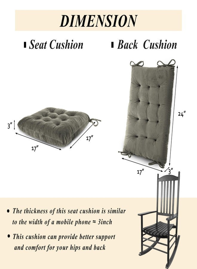 FlyGulls Rocking Chair Cushions Indoor Velvet Chair Pads High Back and Seat Cushion 2 Piece Set Grey - Image 3