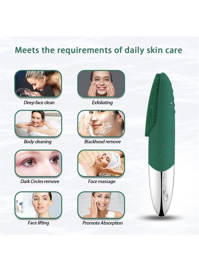 Uimoky Facial Cleansing Brush, 3-in-1 Electric Silicone Face Scrubber, Vibrating Massager, IPX7 Waterproof, USB Rechargeble Face Scrubber Brush for Deep Cleanning, Blackhead Remover, Exfoliating (Green) - Image 3