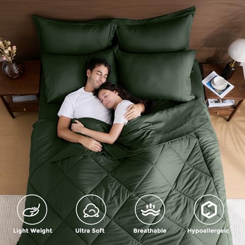 HEVUMYI Army Green Queen Comforter Set - 7-Piece All Season Bed in a Bag Queen, Ultra Soft Bedding Set with Comforter, Flat Sheet, Fitted Sheet, Pillowcases, Pillow Shams - Image 2