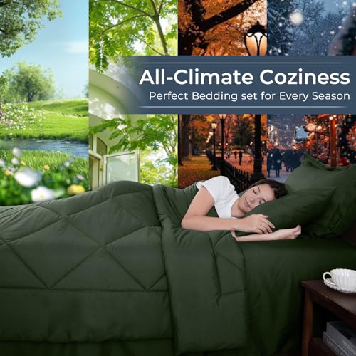 HEVUMYI Army Green Queen Comforter Set - 7-Piece All Season Bed in a Bag Queen, Ultra Soft Bedding Set with Comforter, Flat Sheet, Fitted Sheet, Pillowcases, Pillow Shams - Image 3