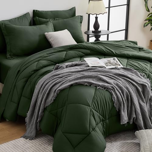 HEVUMYI Army Green Queen Comforter Set - 7-Piece All Season Bed in a Bag Queen, Ultra Soft Bedding Set with Comforter, Flat Sheet, Fitted Sheet, Pillowcases, Pillow Shams - Image 1