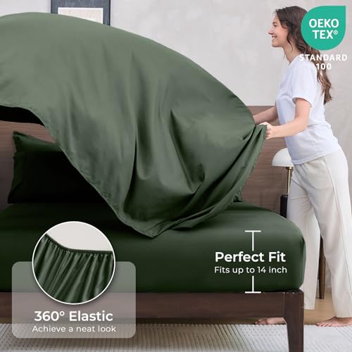 HEVUMYI Army Green Queen Comforter Set - 7-Piece All Season Bed in a Bag Queen, Ultra Soft Bedding Set with Comforter, Flat Sheet, Fitted Sheet, Pillowcases, Pillow Shams - Image 5