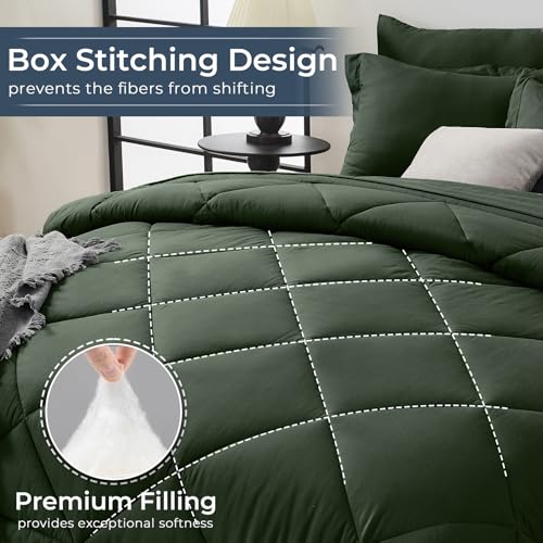 HEVUMYI Army Green Queen Comforter Set - 7-Piece All Season Bed in a Bag Queen, Ultra Soft Bedding Set with Comforter, Flat Sheet, Fitted Sheet, Pillowcases, Pillow Shams - Image 4