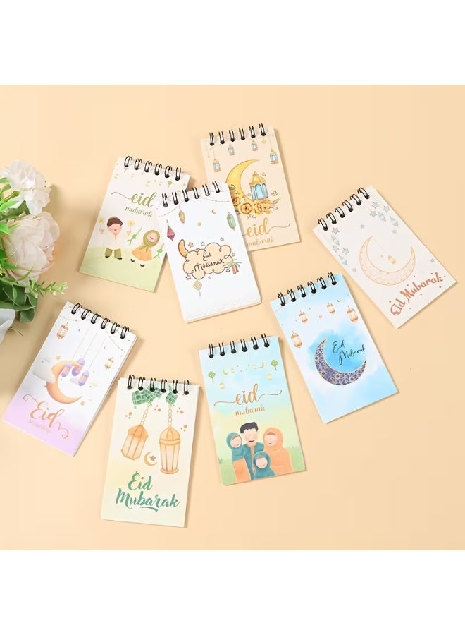 ٨ دفاتر صغيرة لعيد مبارك - دفاتر حلزونية بتصميم القمر والنجمة لتزيين حفلات رمضان والعيد، هدايا إسلامية، لوازم حفلات رمضان كريم - Image 3