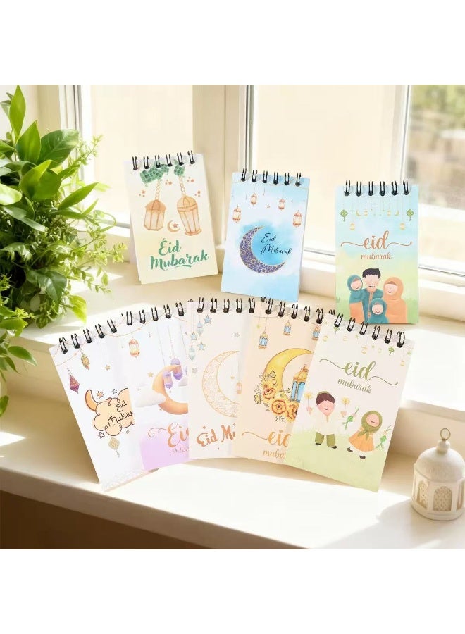 ٨ دفاتر صغيرة لعيد مبارك - دفاتر حلزونية بتصميم القمر والنجمة لتزيين حفلات رمضان والعيد، هدايا إسلامية، لوازم حفلات رمضان كريم - Image 2
