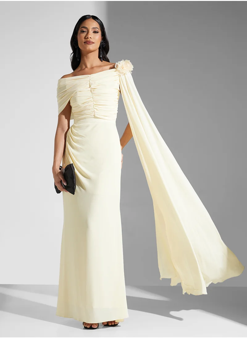 Namshi x Off Shoulder Ruched Dress With Drapey Sleeve