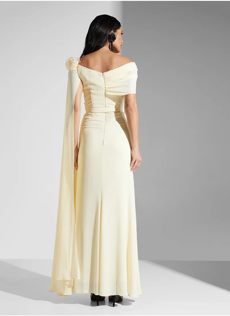 Namshi x Off Shoulder Ruched Dress With Drapey Sleeve