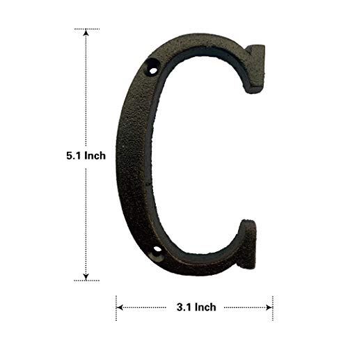 hom&us 5 Inch House Numbers, Cast Iron House Numbers for Outside, Address Numbers for Houses, Farmhouse, Garage, Shop, Offices, Hotel, LETTER C - Image 2