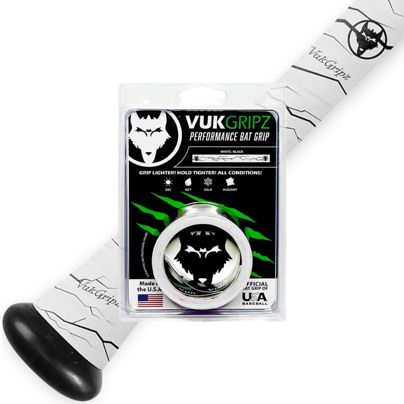 VukGripz Pulse White Baseball Bat Grip Tape - Non-Sticky, Friction-Based, Moisture-Wicking, Vibration-Reducing Batting Grips for Baseball & Softball - Official Bat Tape Grip of Team USA, USA-Made - Image 1