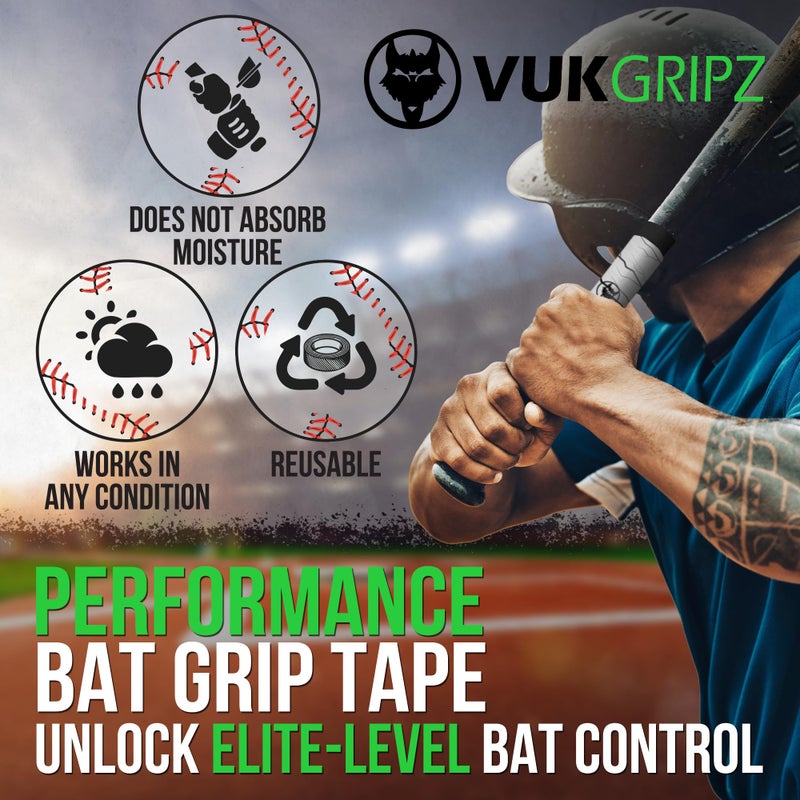 VukGripz Pulse White Baseball Bat Grip Tape - Non-Sticky, Friction-Based, Moisture-Wicking, Vibration-Reducing Batting Grips for Baseball & Softball - Official Bat Tape Grip of Team USA, USA-Made - Image 4