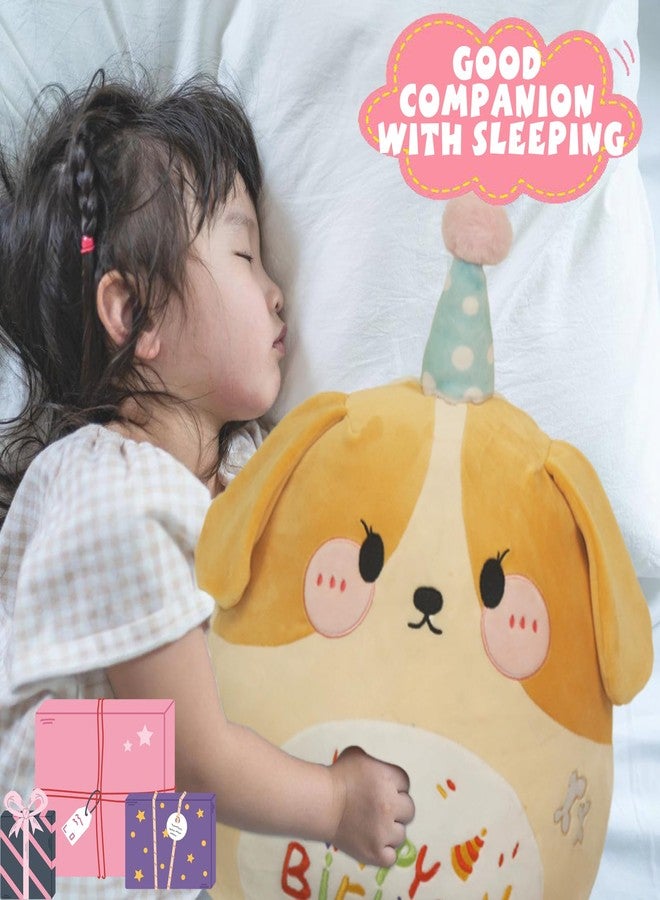 ARELUX Jumbo 18in Cute Dog Cuddle Plush Soft Stuffed Animal Large Birthday Pillow Kids Huggable Puppy Plushie Toy Big Size Happy Birthday Party Decoration Plushies Gift for Friends Boys Girls Yellow - Image 4