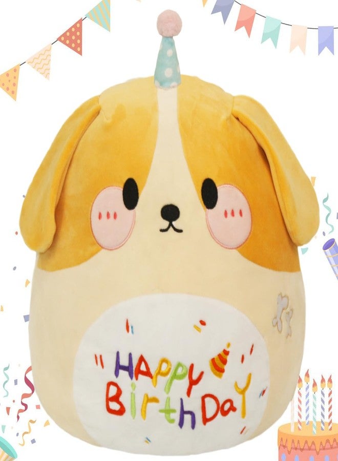 ARELUX Jumbo 18in Cute Dog Cuddle Plush Soft Stuffed Animal Large Birthday Pillow Kids Huggable Puppy Plushie Toy Big Size Happy Birthday Party Decoration Plushies Gift for Friends Boys Girls Yellow - Image 1