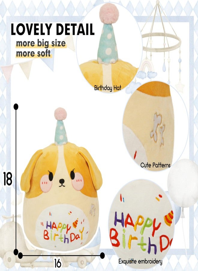 ARELUX Jumbo 18in Cute Dog Cuddle Plush Soft Stuffed Animal Large Birthday Pillow Kids Huggable Puppy Plushie Toy Big Size Happy Birthday Party Decoration Plushies Gift for Friends Boys Girls Yellow - Image 2