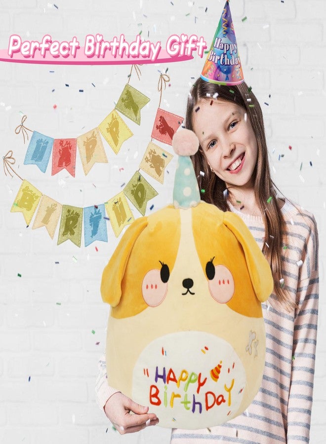 ARELUX Jumbo 18in Cute Dog Cuddle Plush Soft Stuffed Animal Large Birthday Pillow Kids Huggable Puppy Plushie Toy Big Size Happy Birthday Party Decoration Plushies Gift for Friends Boys Girls Yellow - Image 3